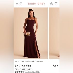 Birdy Grey crepe bridesmaids dress in color Cabernet, style Ash